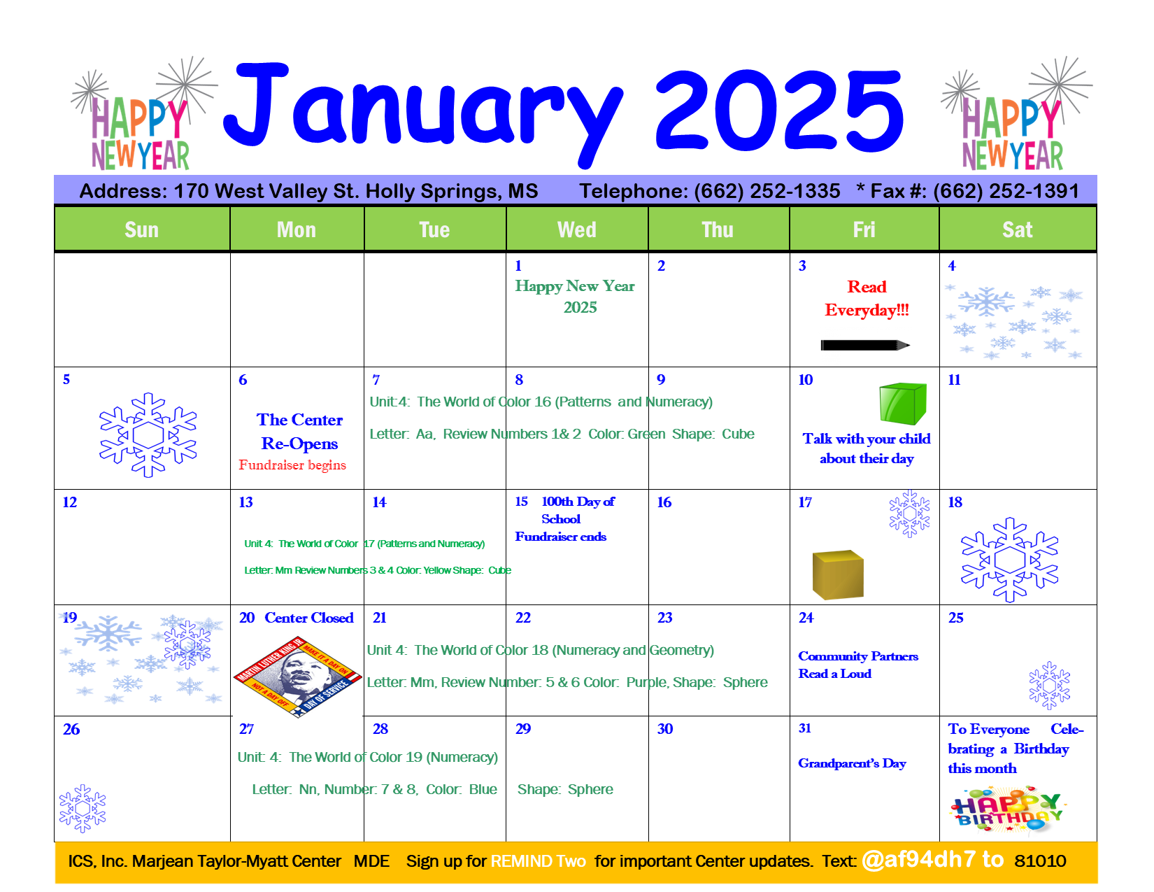 MTM January 2025 Calendar MDE