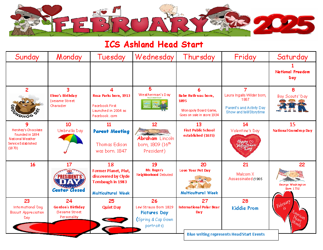 Ashland-February Calendar 2025